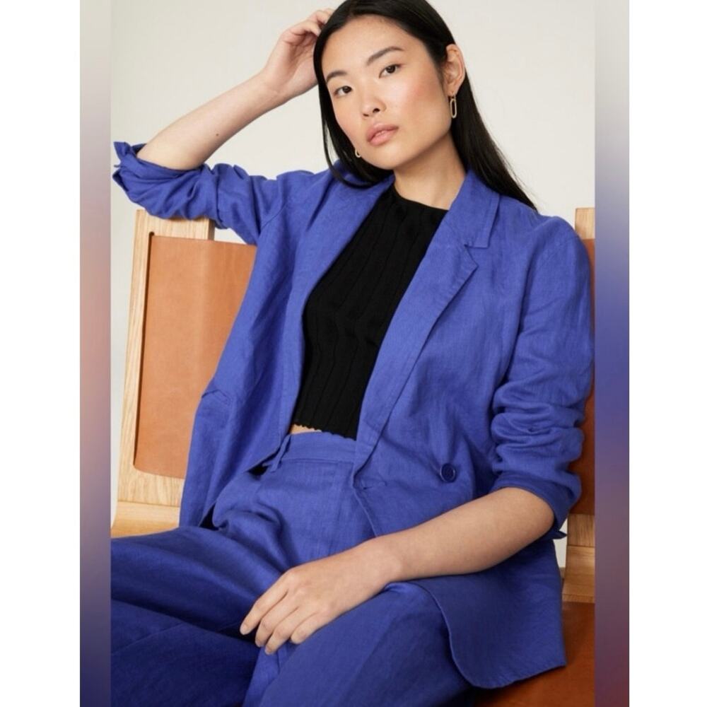 Madewell Blue Linen XS Double-Breasted Oversized Blazer Jacket - Picture 3 of 16